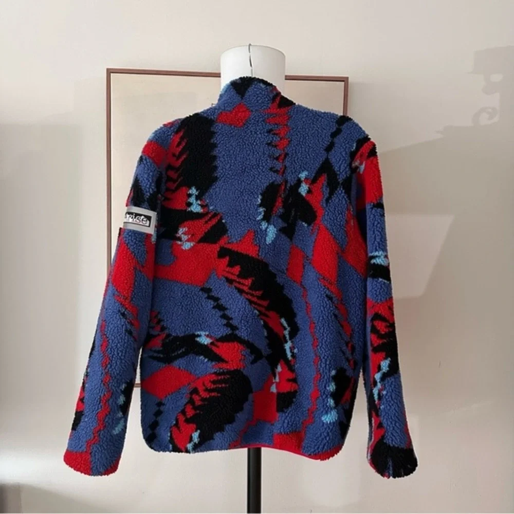 Aries Piped Printed Fleece Jacket Multi Colored Geometric Pattern Zip up size  S